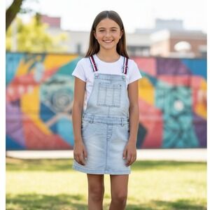 Tommy Hilfiger Denim Overall Dress Girls Size L(12/14) Light Wash Streetwear Y2K